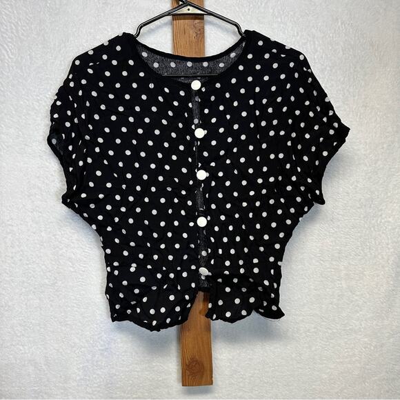 Urban Outfitters Black & White‎ Boho Polka Dot Print Button Back Blouse Size M - Picture 3 of 7